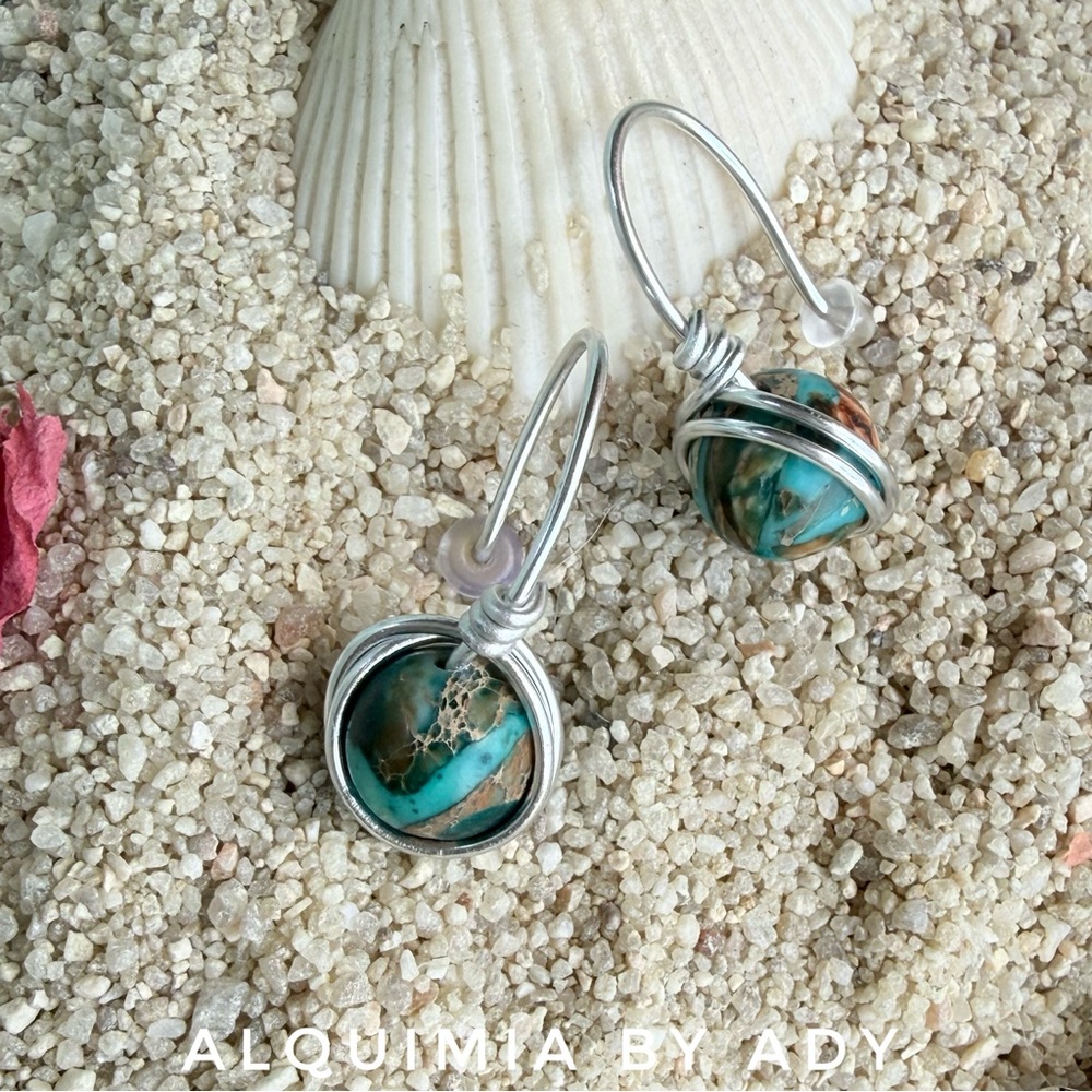 Alquimia Teal and Silver Wrapped Earrings + TURQUOISE EARRINGS